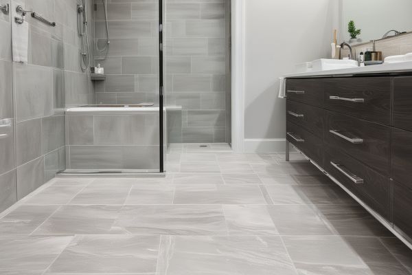 Professional tile flooring installation showing precision layout and perfect grout lines in modern bathroom design