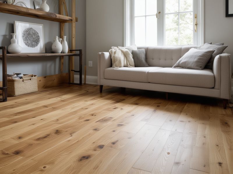 Beautiful hardwood flooring installation in modern living room with natural oak planks and elegant finish