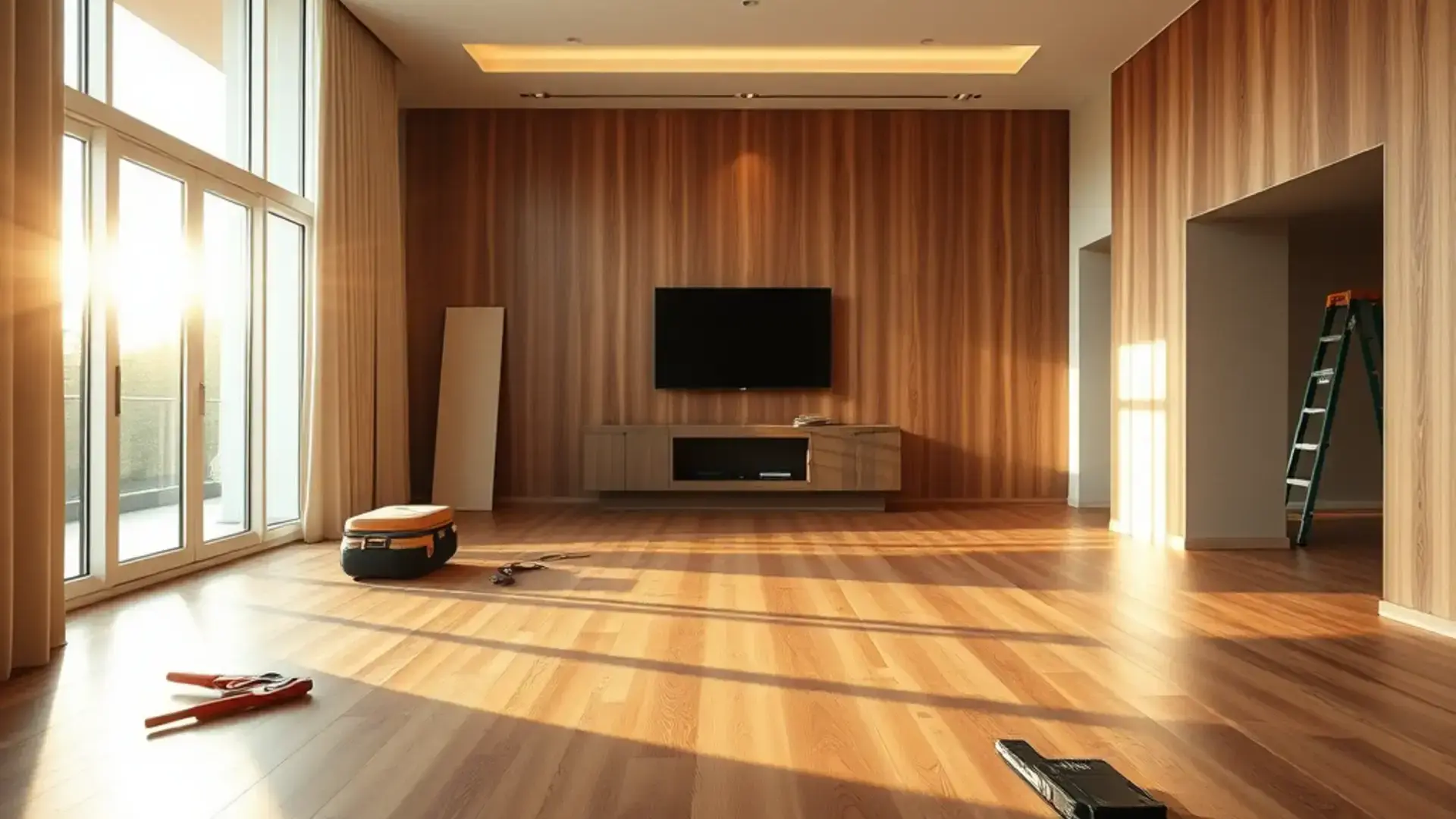 Luxurious hardwood flooring installation in modern home